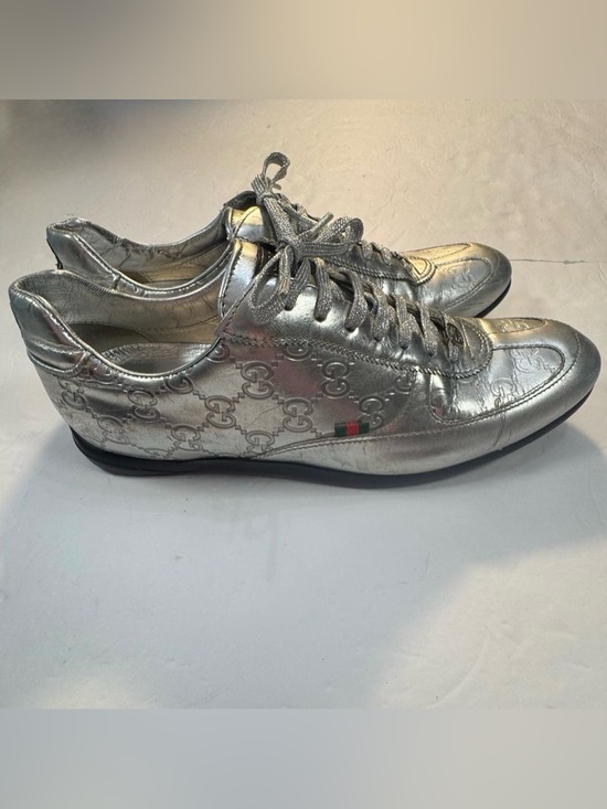 Gucci Shoes - Gucci Guccissima Silver Leather Low Top Sneakers Size 39.5 Designer Shoes